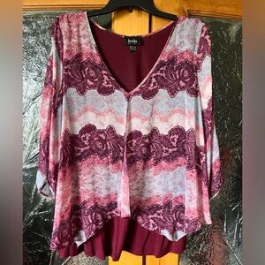 By&by Pink & Burgundy Layered V-Neck Blouse